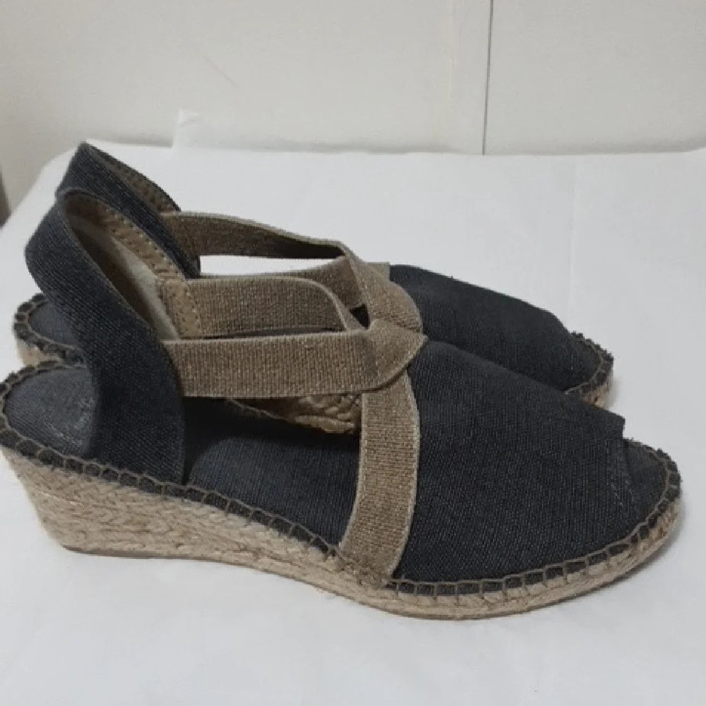 TONI PONS VERDI  Blue and Tan‎ Espadrille Wedge Sandals